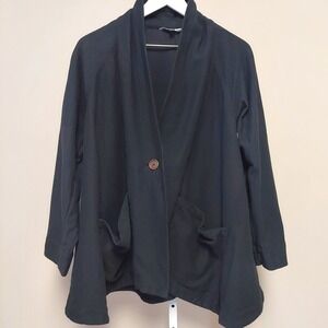 Kleen Womens Black Herringbone Textured Single Button Jacket Blazer M Lagenlook